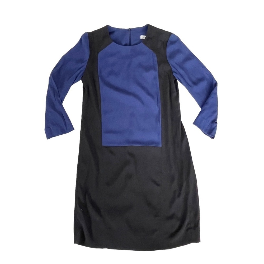 Sandro Women's Sz 1 (S) Black Blue Color Block 3/4 Sleeve Shift Dress - Picture 7 of 7